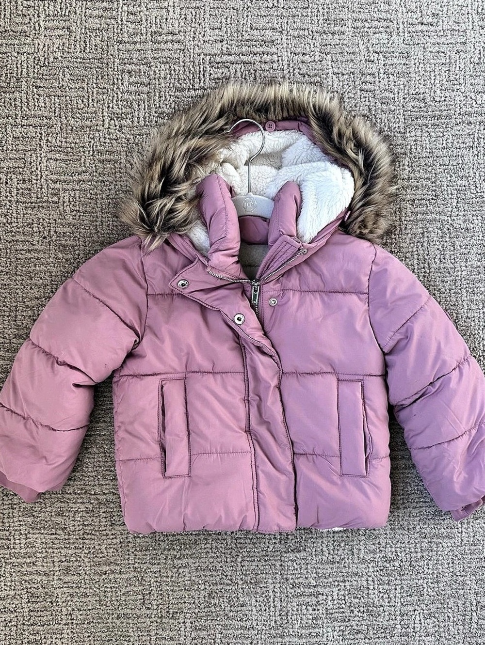Abercrombie Kids Ultra Collection Pink Puffer Winter Coat Faux Fur Hood 5/6
